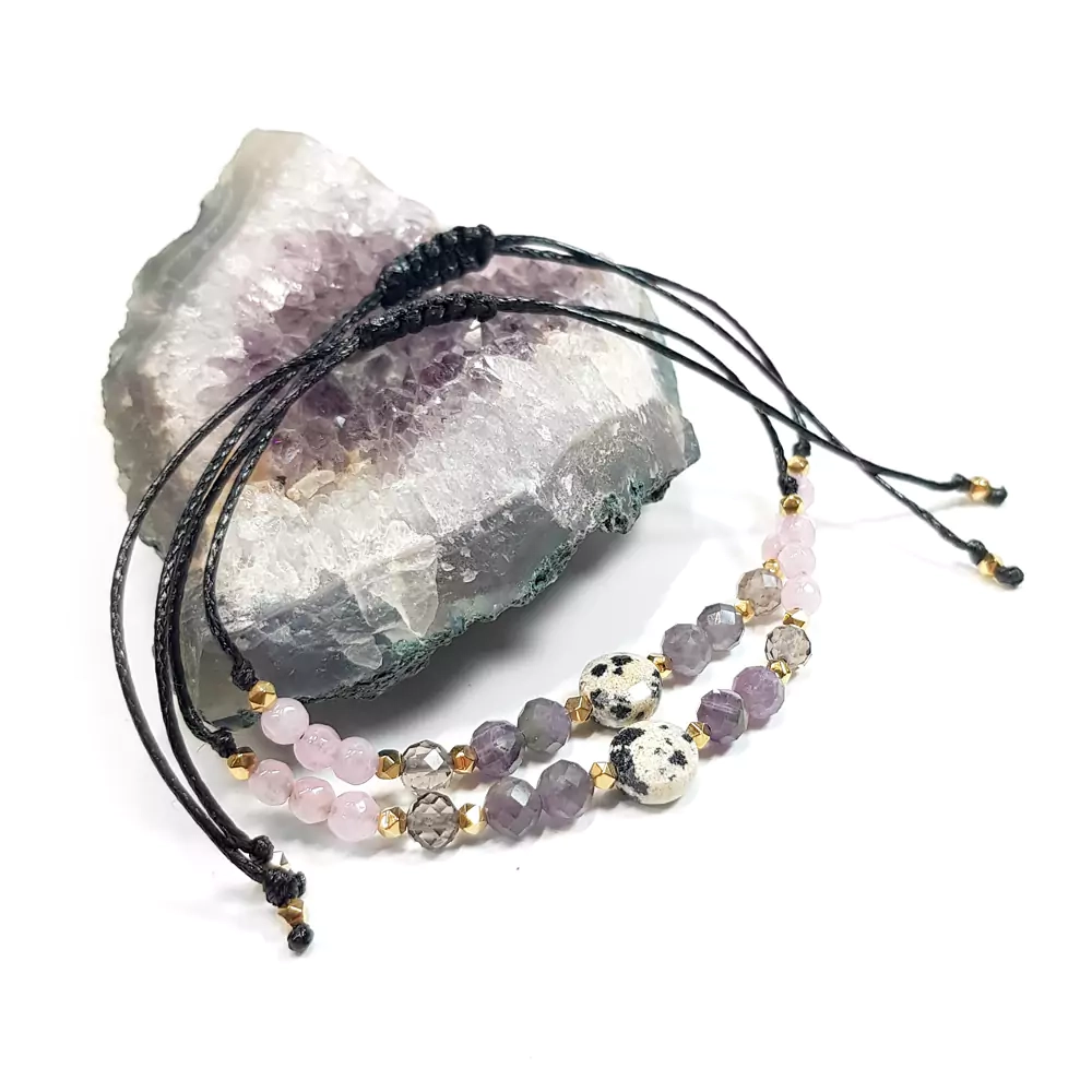 SZN921 WEBP Bransoletka na sznurku jaspis dalmatyńczyk ametyst i agat magneska biżuteria z kamieni naturalnych.webp