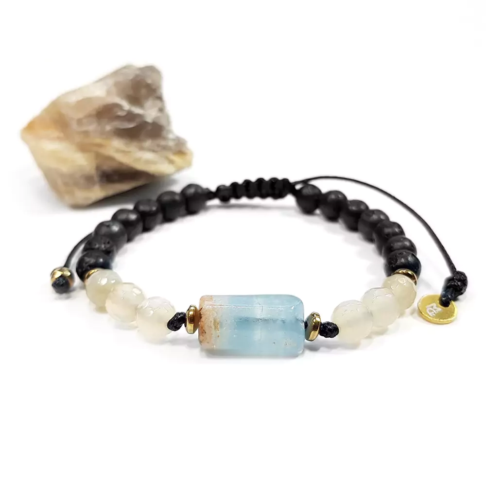 SZN936 WEBP Bransoletka niebieski chalcedon żółty agat i lawa wulkaniczna Magneska biżuteria sklep online.webp