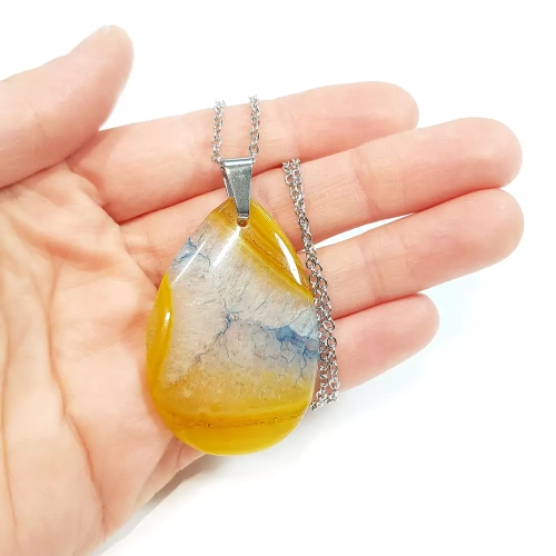 NAW849 WEBP Naszyjnik unikat żółty agat z kwarcem Magneska biżuteria 2.webp