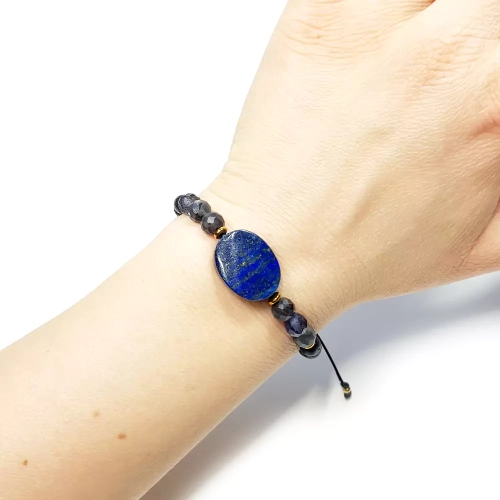 SZN939 WBEP Bransoletka lapis lazuli, iolit i lawa wulkaniczna Pebbles Magneska biżuteria 2.webp