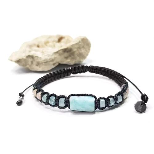 SZN940 WEBP Bransoletka makramowa damska larimar, akwamaryn i różowy awenturyn Magneska biżuteria 2.webp