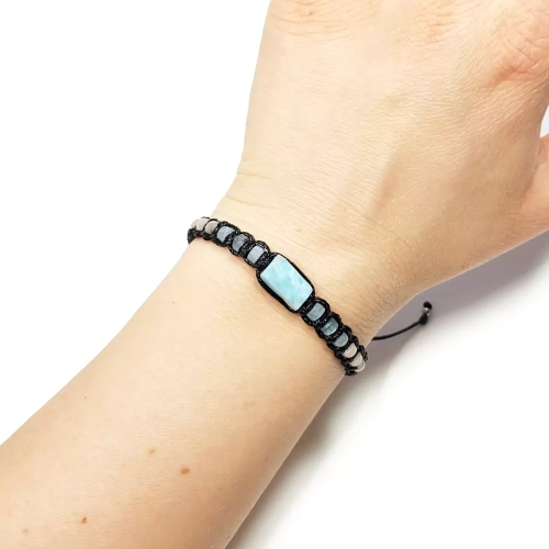 SZN940 WEBP Bransoletka makramowa damska larimar, akwamaryn i różowy awenturyn Magneska biżuteria 3.webp