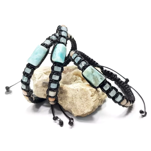 SZN940 WEBP Bransoletka makramowa damska larimar, akwamaryn i różowy awenturyn Magneska biżuteria.webp