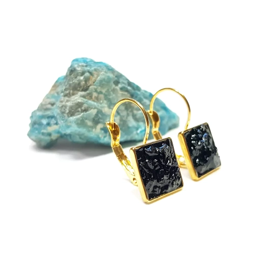 KST670 WEBP Kolczyki wiszące czarny turmalin kwadraty Magneska biżuteria 2.webp