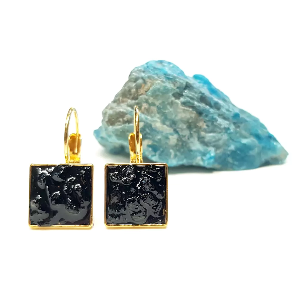 KST670 WEBP Kolczyki wiszące czarny turmalin kwadraty Magneska biżuteria.webp