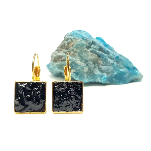 KST670 WEBP Kolczyki wiszące czarny turmalin kwadraty Magneska biżuteria.webp