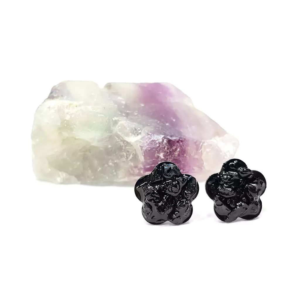 KST671 WEBP Kolczyki sztyfty czarny turmalin kwiatki Magneska biżuteria.webp