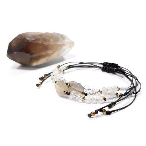 SZN956 WEBP Bransoletka agat szary, topaz biały, morganit i hematyt Magneska bransoletki z kamieni naturalnych.webp