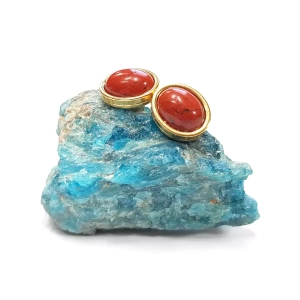 Kolczyki sztyfty owale jaspis czerwony złota stal chirurgiczna