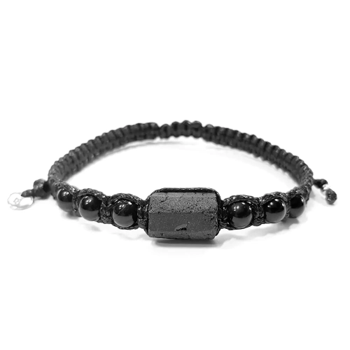 MES304 WEBP Bransoletka makramowa męska czarny turmalin i czarny agat pasiasty Magneska biżuteria 2.webp