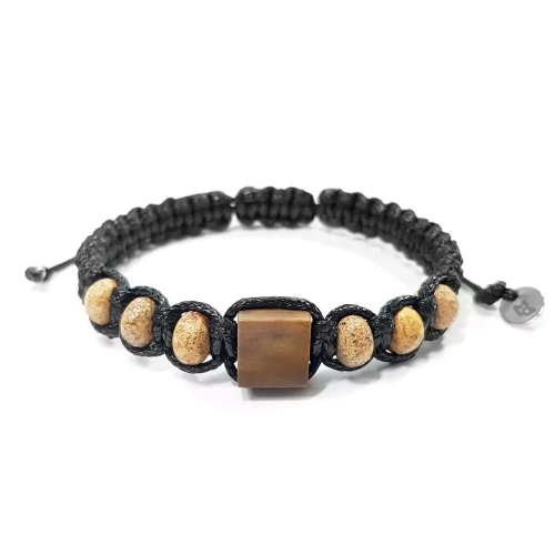 MES306 WEBP Bransoletka skamieniałe drewno i jaspis pejzażowy Magneska biżuteria z kamieni naturalnych dla mężczyzn 2.webp