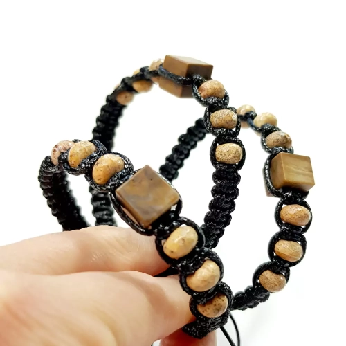 MES306 WEBP Bransoletka skamieniałe drewno i jaspis pejzażowy Magneska biżuteria z kamieni naturalnych dla mężczyzn 3.webp