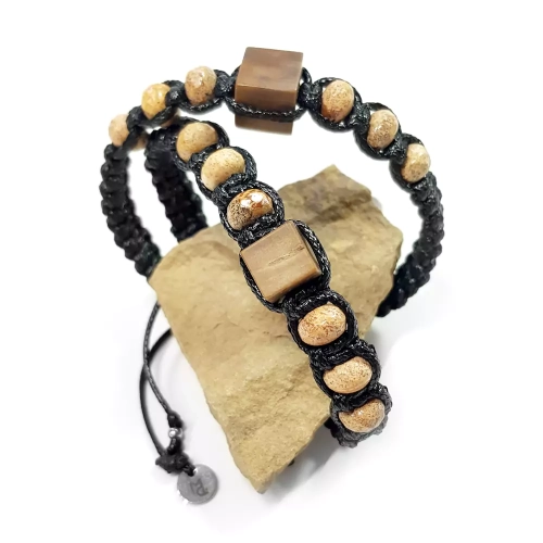 MES306 WEBP Bransoletka skamieniałe drewno i jaspis pejzażowy Magneska biżuteria z kamieni naturalnych dla mężczyzn.webp