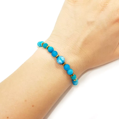 SZN963 WEBP Bransoletka damska Pebbles Magneska apatyt, niebieski agat, kamień rzeczny na sznurku 3.webp