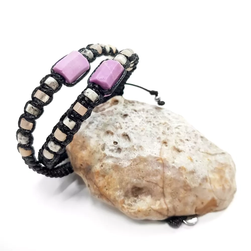 SZN965 WEBP Bransoletka makramowa fosfosyderyt, jaspis lotus, różowy awenturyn Magneska biżuteria.webp