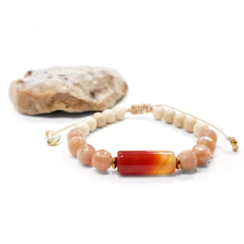 SZN966 WEBP Bransoletka Pebbles Magneska karneol, kamień słoneczny i kamień rzeczny biżuteria handmade.webp