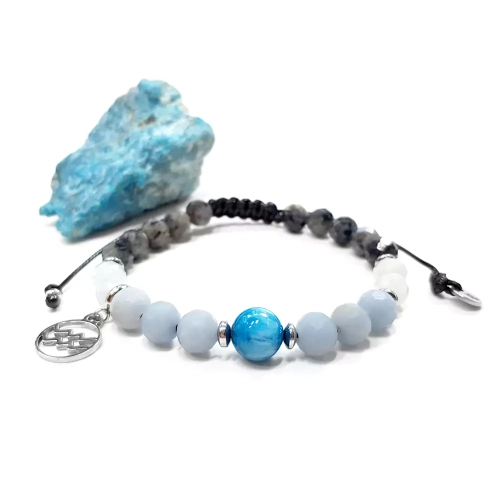 SZN969 WEBP Bransoletka Wodnik apatyt niebieski, angelit, akwamaryn, larvikit i hematyt Magneska biżuteria 2.webp