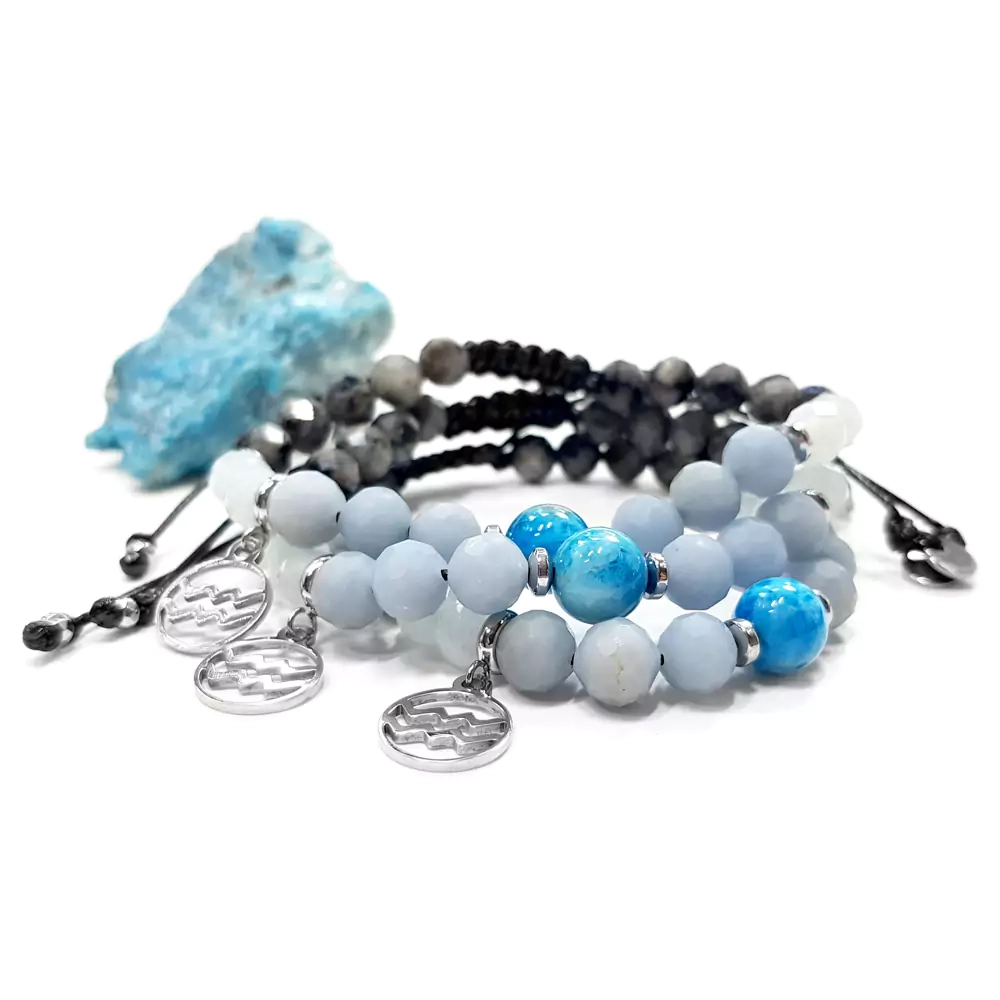 SZN969 WEBP Bransoletka Wodnik apatyt niebieski, angelit, akwamaryn, larvikit i hematyt Magneska biżuteria.webp