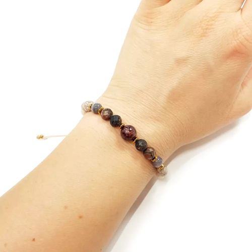 SZN976 WEBP Bransoletka kwarc z hematytem, rodochrozyt, agat botswana, jaspis orbikularny i kamień rzeczny Magneska biżuteria 5.webp