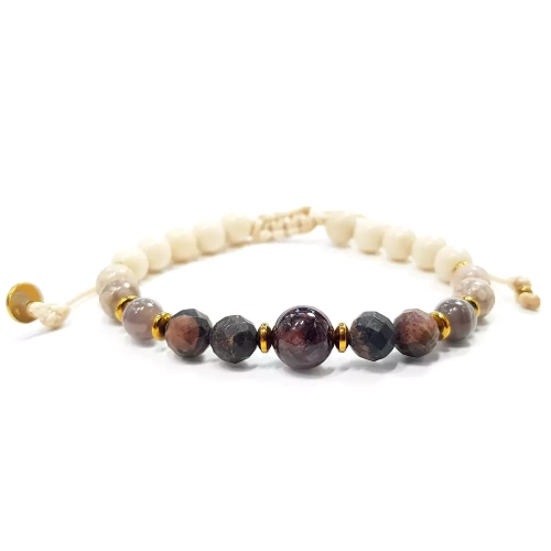 SZN976 WEBP Bransoletka kwarc z hematytem, rodochrozyt, agat botswana, jaspis orbikularny i kamień rzeczny Magneska biżuteria.webp