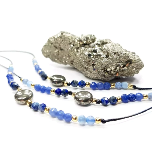 SZN984 WEBP Bransoletka piryt, lapis lazuli, niebieski agat i hematyt Magneska biżuteria 2.webp
