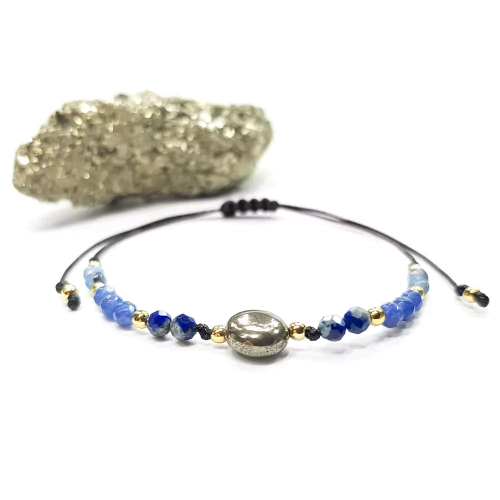 SZN984 WEBP Bransoletka piryt, lapis lazuli, niebieski agat i hematyt Magneska biżuteria 3.webp