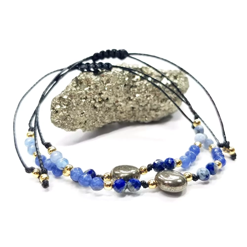 SZN984 WEBP Bransoletka piryt, lapis lazuli, niebieski agat i hematyt Magneska biżuteria.webp