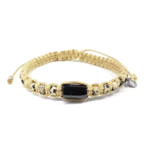 SZN987 WEBP Bransoletka makramowa czarny turmalin i jaspis dalmatyńczyk Magneska biżuteria z kamieni naturalnych 2.webp