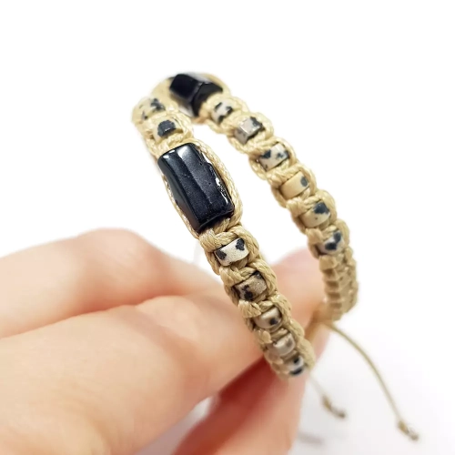 SZN987 WEBP Bransoletka makramowa czarny turmalin i jaspis dalmatyńczyk Magneska biżuteria z kamieni naturalnych 3.webp