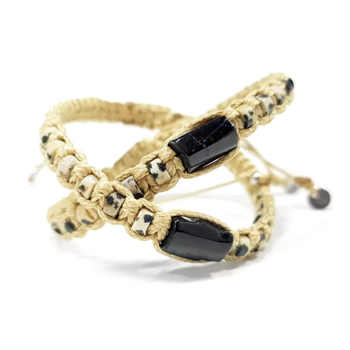 SZN987 WEBP Bransoletka makramowa czarny turmalin i jaspis dalmatyńczyk Magneska biżuteria z kamieni naturalnych.webp