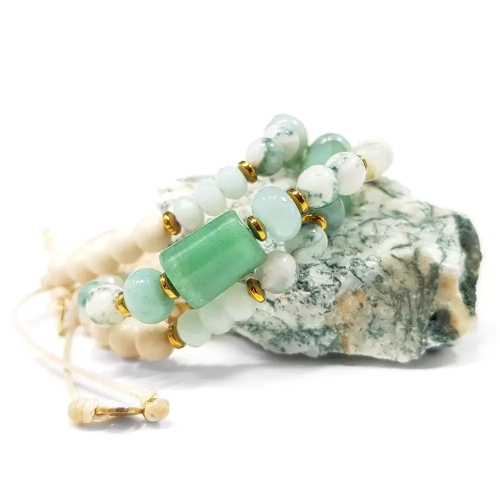 SZN988 WEBP Bransoletka Pebbles awenturyn, amazonit, agat mszysty, kamień rzeczny i hematyt Magneska biżuteria 2.webp