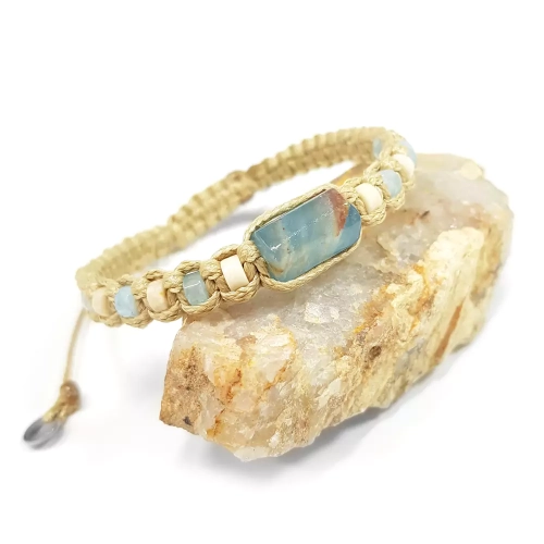 SZN989 WEBP Bransoletka niebieski kalcyt, kamień rzeczny i akwamaryn Magneska biżuteria makarama 2.webp