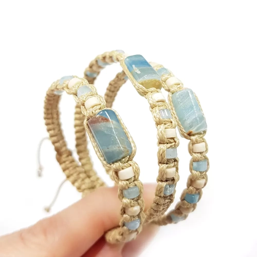 SZN989 WEBP Bransoletka niebieski kalcyt, kamień rzeczny i akwamaryn Magneska biżuteria makarama 4.webp