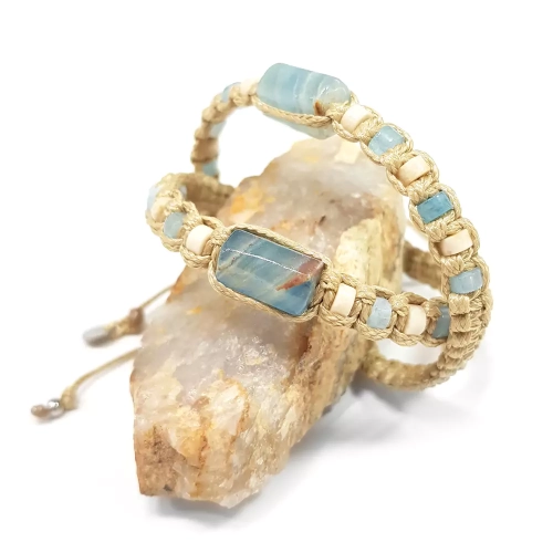 SZN989 WEBP Bransoletka niebieski kalcyt, kamień rzeczny i akwamaryn Magneska biżuteria makarama.webp