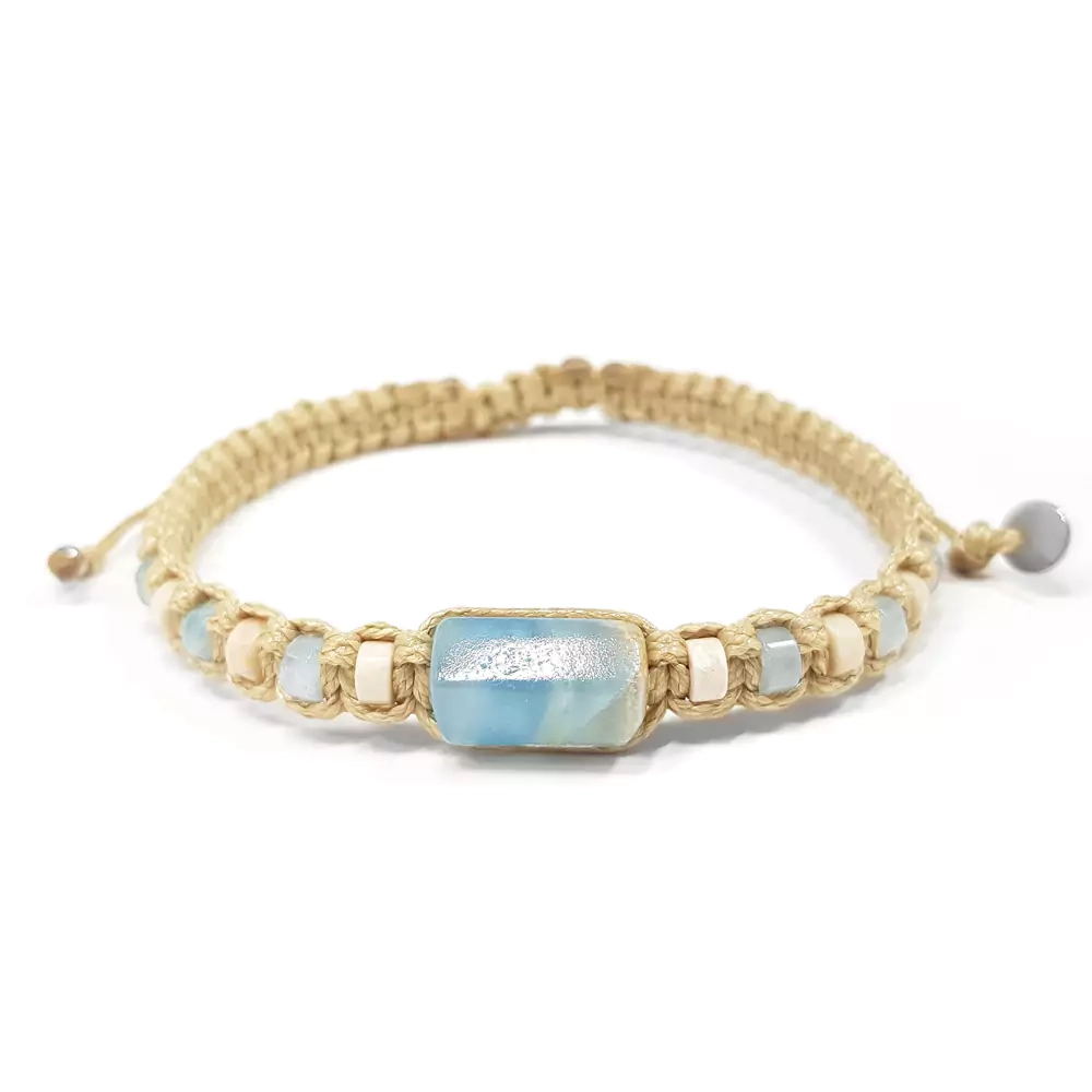 MES309 WEBP Brasoletka męska kalcyt niebieski, kamień rzeczny i akwamaryn biżuteria makramowa.webp