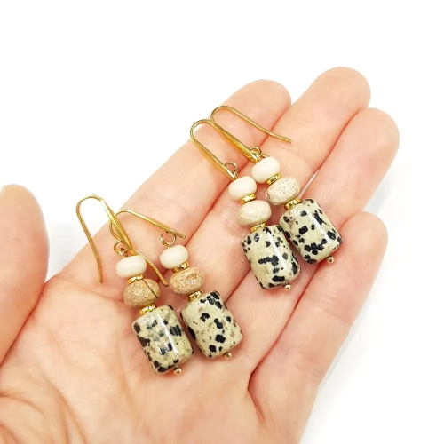 KST704 WEBP Kolczyki wiszące kamień rzeczny, jaspis pejzażowy i jaspis dalmatyńczyk Magneska biżuteria 3.webp