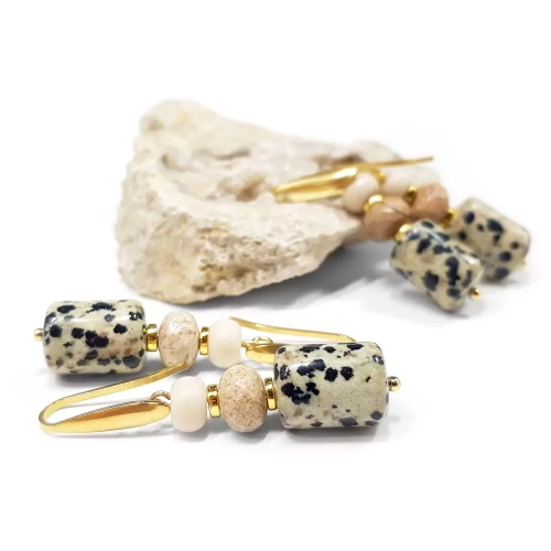 KST704 WEBP Kolczyki wiszące kamień rzeczny, jaspis pejzażowy i jaspis dalmatyńczyk Magneska biżuteria.webp