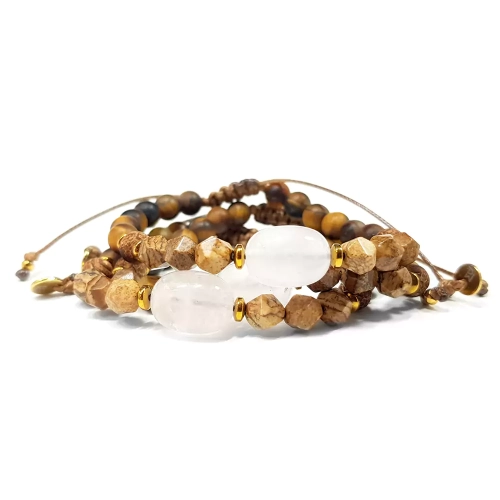 SZN991 WEBP Bransoletka Pebbles kwarc różowy, jaspis pejzażowy, agat brązowy, tygrysie oko i hematyt Magneska biżuteria 2.webp