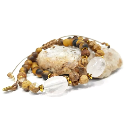 SZN991 WEBP Bransoletka Pebbles kwarc różowy, jaspis pejzażowy, agat brązowy, tygrysie oko i hematyt Magneska biżuteria.webp