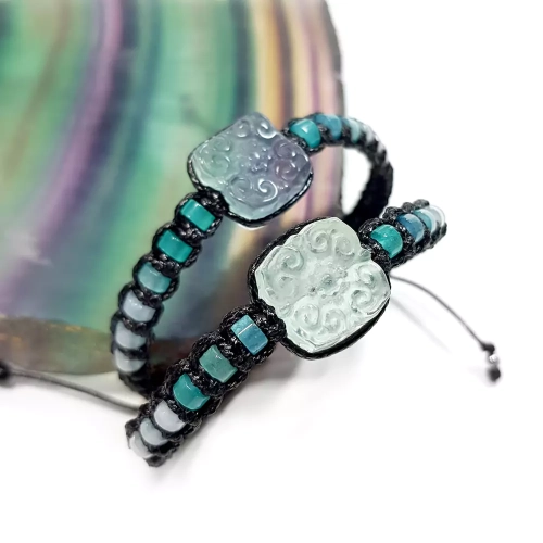 SZN993 WEBP Bransoletka makramowa fluoryt i akwamaryn Magneska biżuteria 3.webp