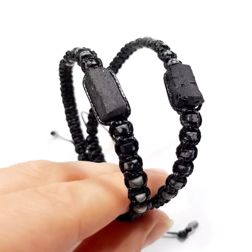 MES312 WEBP Bransoletka męska czarny turmalin, obsydian śnieżny i jaspis szary Magneska biżuteria 3.webp