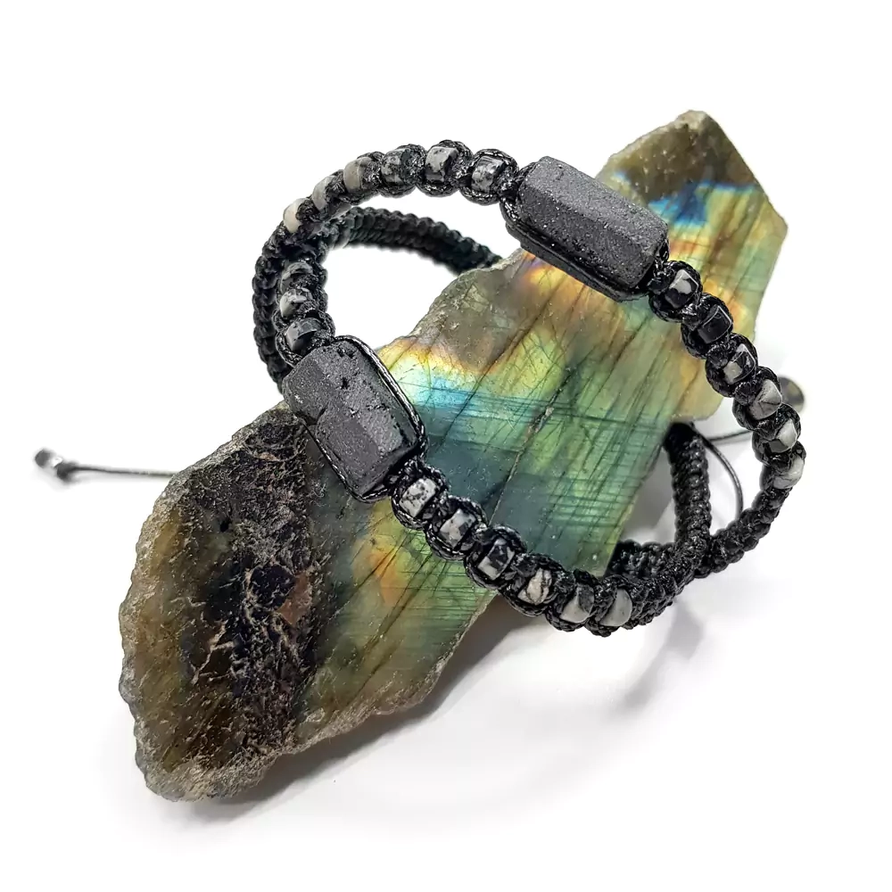 MES312 WEBP Bransoletka męska czarny turmalin, obsydian śnieżny i jaspis szary Magneska biżuteria.webp