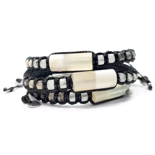 MES313 WEBP Bransoletka męska agat biały, kryształ górski, jaspis lotus i larvikit Magneska biżuteria z kamieni naturalnych 2.webp