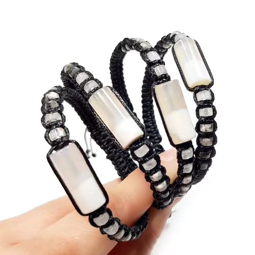 MES313 WEBP Bransoletka męska agat biały, kryształ górski, jaspis lotus i larvikit Magneska biżuteria z kamieni naturalnych.webp