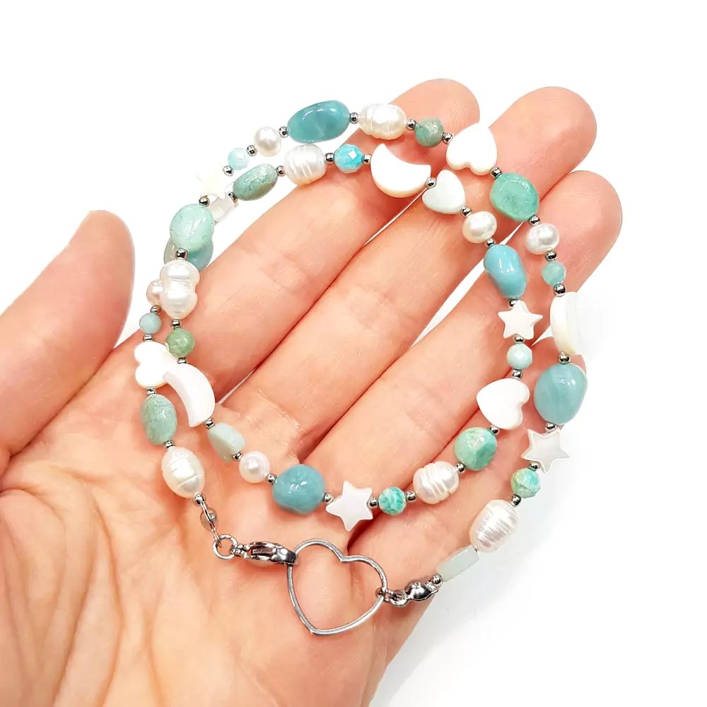 NAW903 WEBP Naszyjnik choker amazonit, perły i masa perłowa Magneska biżuteria.webp