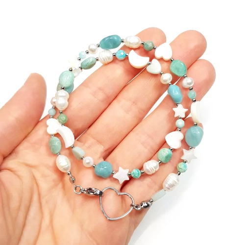 NAW903 WEBP Naszyjnik choker amazonit, perły i masa perłowa Magneska biżuteria.webp