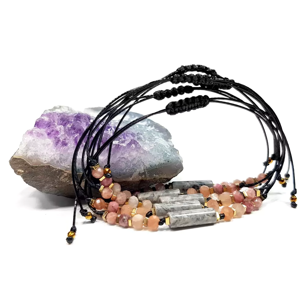 SZN1001 WEBP Bransoletka jaspis szary, kamień słoneczny, rodonit i hematyt Magneska biżuteria.webp