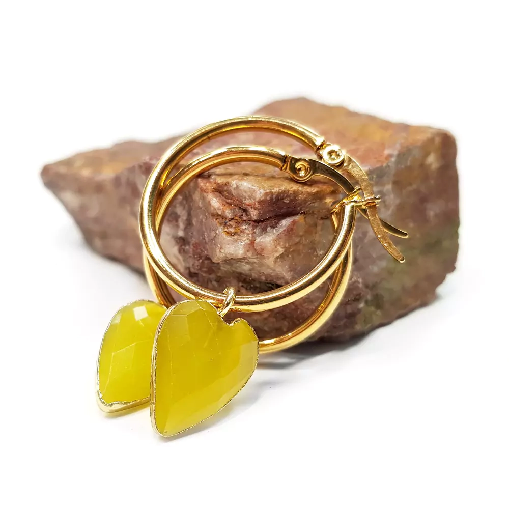 KST708 WEBP Kolczyki wiszące kółeczka serca żółty agat Magneska biżuteria z kamieni naturalnych 2.webp