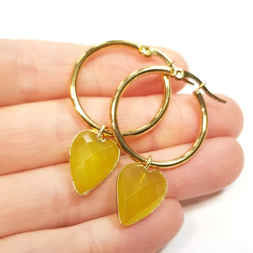 KST708 WEBP Kolczyki wiszące kółeczka serca żółty agat Magneska biżuteria z kamieni naturalnych.webp
