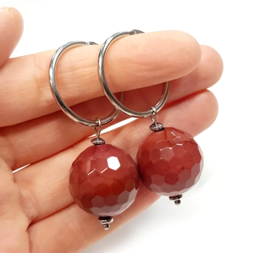 KST712 WEBP Kolczyki bordowy mokait na srebrnych kółeczkach Magneska bizuteria z kamieni naturalnych 2.webp